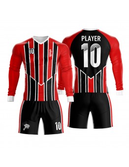 Custom black/red soccer team Goalkeeper uniforms with your team logo , name and number kids&men jerseys and shorts