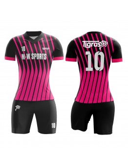 Customized Striped Pink Football Shirts Women Slim Soccer Jerseys Design For Sale